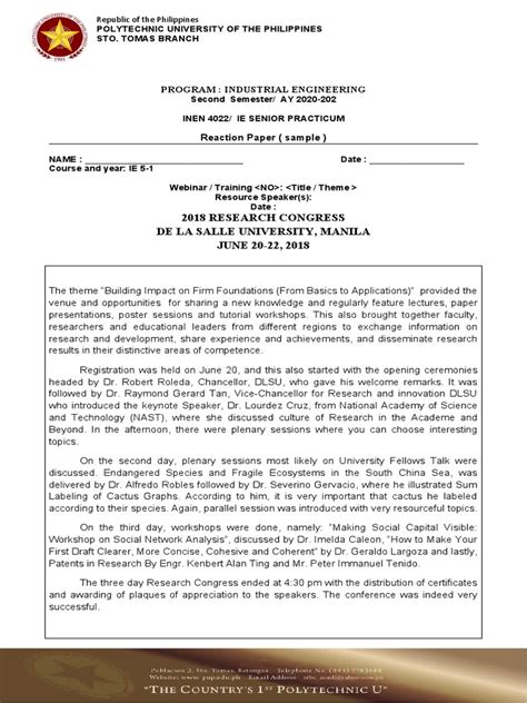 Sample Reaction Paper Webinar Workshop Training Pdf