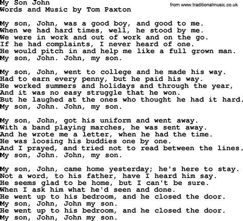 My Son John By Tom Paxton Lyrics