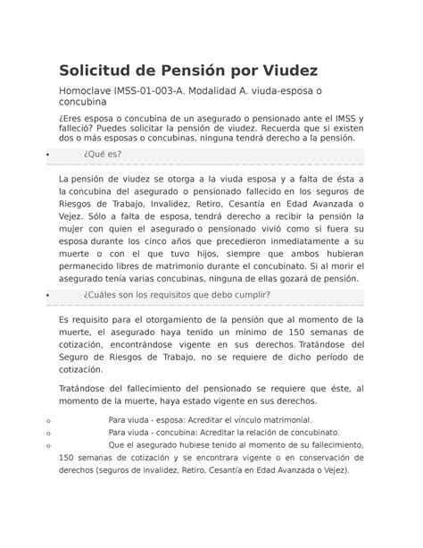 Formato De Solicitud De Pension Por Viudez Imss Modelo Word Pdf Cloud