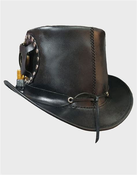 Steampunk Hatter Time Port Leather Top Hat Steampunk Hat Rambo Leather