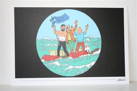 Tintin Lithograph Tintin Snowy And Captain Haddock Cokes In Stock X