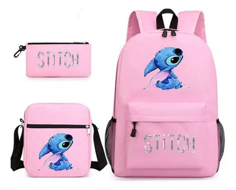 Conjunto De Piezas De Mochila Escolar Stitch Color Rosa Mercadolibre