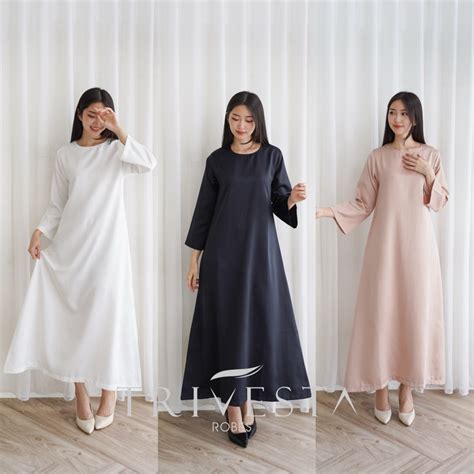 Jual Trivesta Robes Dress Inner Krah Bulat Satin White Nude Black Bisa Untuk Dalaman Hijab