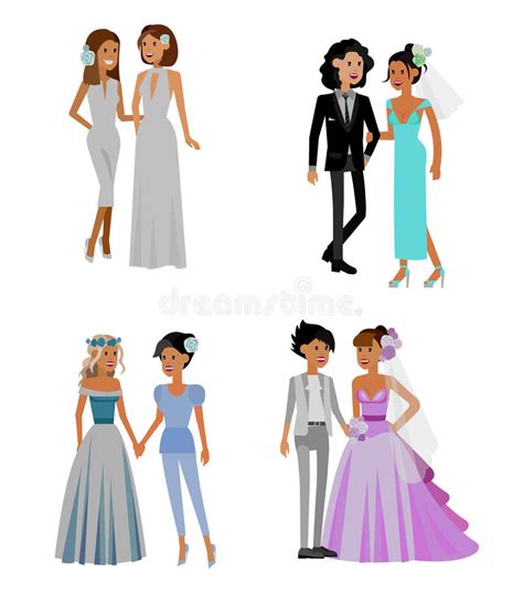 Famiglia Non Tradizionale Gay Sveglio Felice E Lesbica Di Nozze Illustrazione Vettoriale