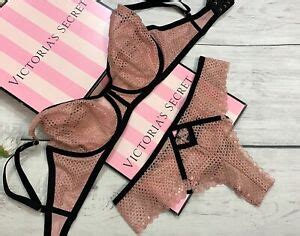 Victoria S Secret Luxe Lingerie Set Fishnet Unlined Demi Bra Cheeky Panties EBay