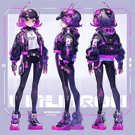 Hand Drawn Futuristic Short Girl With High Tech Cybernetic Outfit Metal