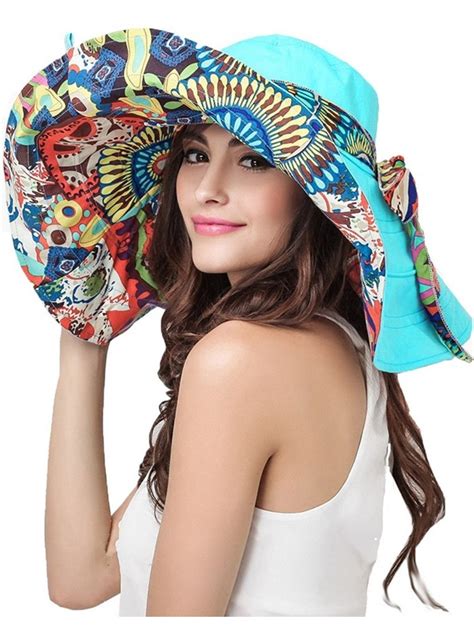 Womens Wide Brim Sun Hat Floppy Canvas Summer Beach Bucket Hat Upf