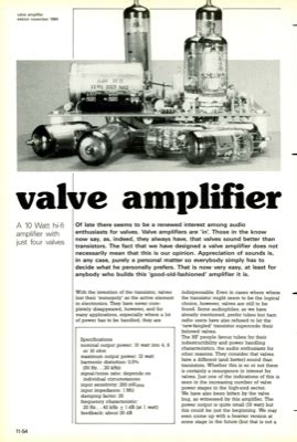 Valve Amplifier A Watt Hi Fi Amplifier With Just Four Valves