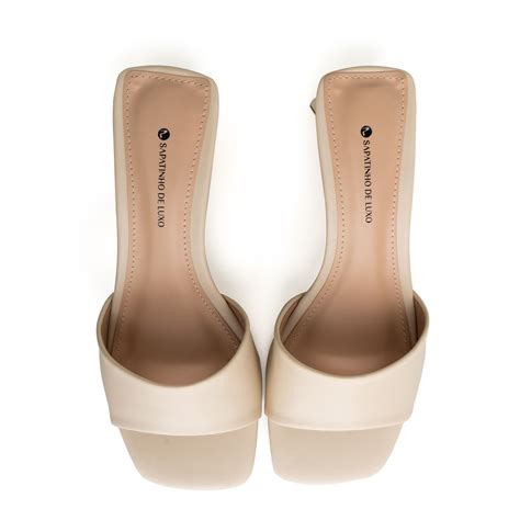 Tamanco Nude Manteiga Salto Bloco Tri Ngulo Branco