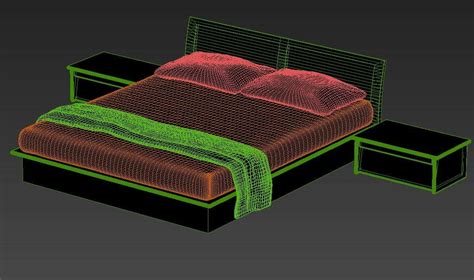 3d Double Bed With Backrest And Side Table Design Max File Cadbull