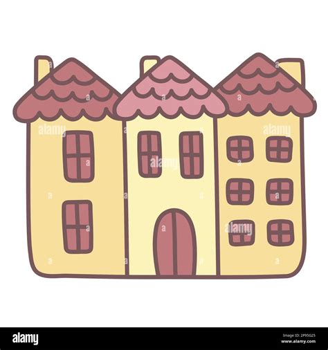 Cute Yellow Town House Doodle Illustration For Children A Simple