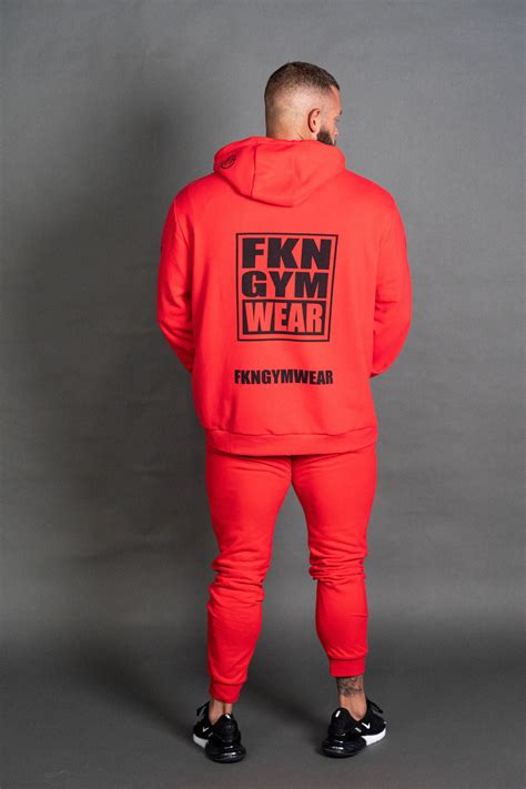 Mens Red Gym Hoodie Heist Fkn Gym Wear Bodybuilding Clothes