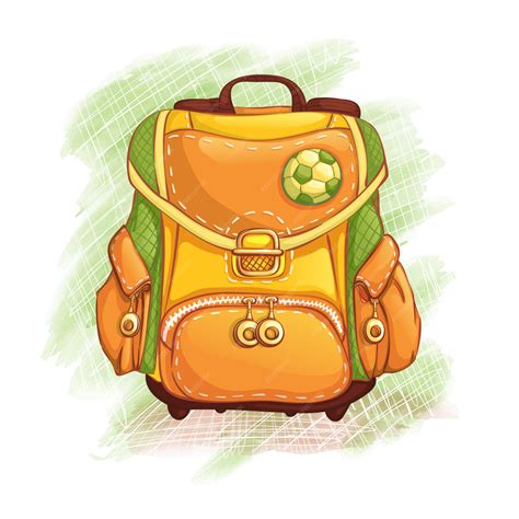 Желто-зеленый школьный портфель. обратно в школу. предметы для изучения ...