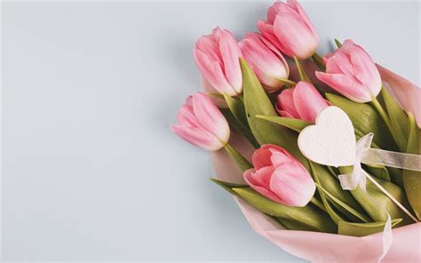 Download wallpapers bouquet of pink tulips, pink flowers, spring ...