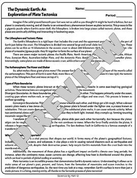 Plate Tectonics Reading Passage Comprehension Worksheets By Science