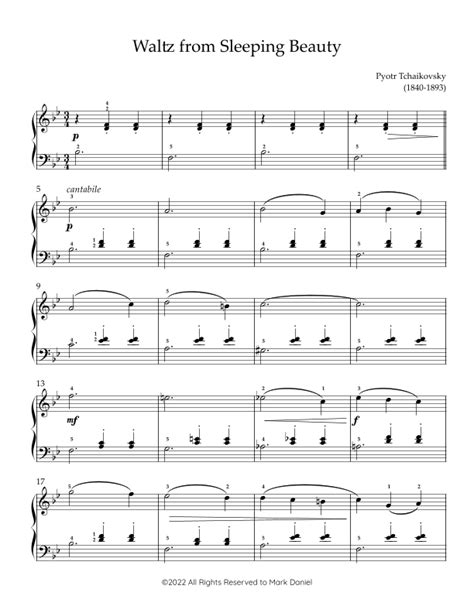 Waltz From Sleeping Beauty Arr Mark Daniel By Pyotr Tchaikovsky Sheet Music For Easy Piano At