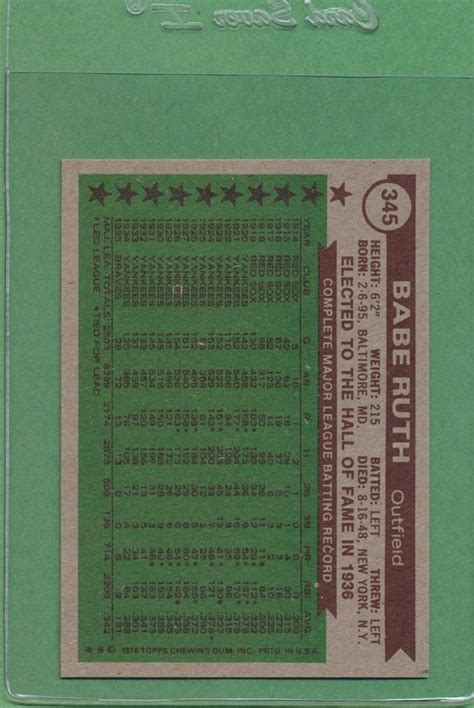 1976 Topps Babe Ruth 345 HOF Card MINT CENTERED EBay