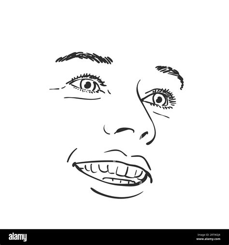 Face Of Happy Smiling Woman Vector Sketch Hand Drawn Illustration
