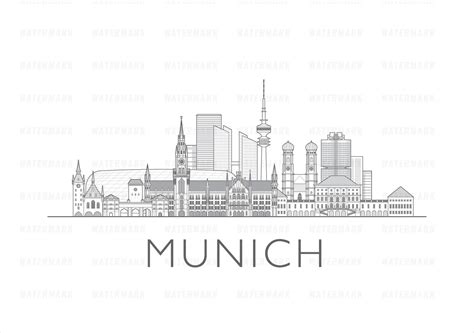 munich germany cityscape skyline illustration digital file etsy