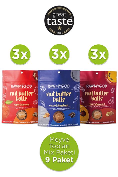 Rawsome Glutensiz Ve Vegan Kuruyemiş Ve Meyve Topları Paketi 84g X 9