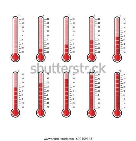 Illustration Red Thermometers Different Levels Flat Stock Vector Royalty Free 602459348