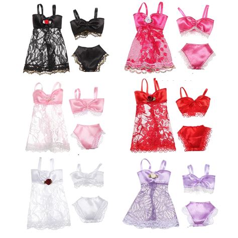 1Set Doll Clothes Sexy Doll Pajamas Lace Lingerie Bra Underwear Night Dress Nightwear Bikini