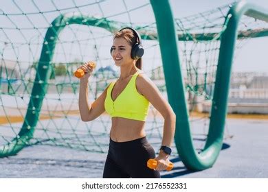 Happy Spanish Brunette Fit Girl Headphones Stock Photo Shutterstock