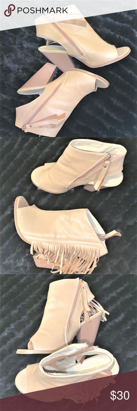 ADRIANA NY Leanna Nude Fringe Peep Toe Booties Peep Toe Bootie Nude Booties Black Fringe Boots