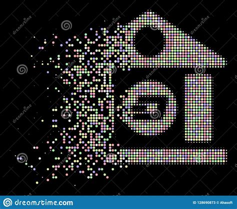 Bright Dust Pixel Halftone Dash Bank Building Icon Stock Vector