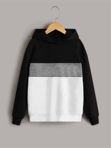 SHEIN Boys Colorblock Drop Shoulder Hoodie