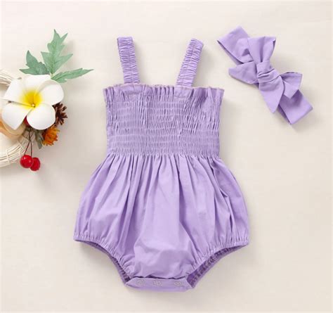 Pen Girls Lilac Smocked Romper With Headband