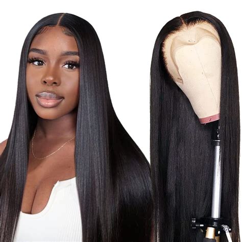 echthaar perücke human hair middle lace front wig straight smooth