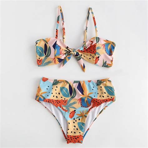Generic Swimsuit 2025 New Printed Bikini Lace Up Beach Hot Spring Split Swimsuit Female Bikini