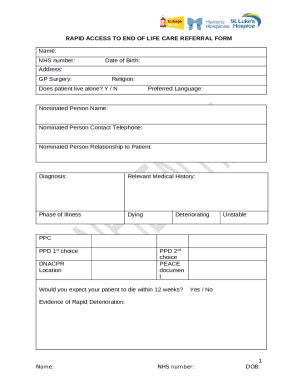 Rapid Access To End Of Life Care Referral Doc Template Pdffiller