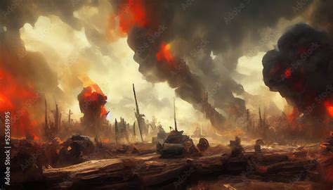 After the war in battlefield. Digital Art Illustration Painting Stock Illustration | Adobe Stock