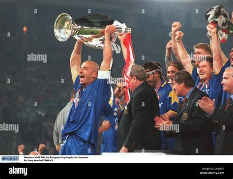 Gianluca Vialli Juventus With The European Cup Trophy Hi Res Stock