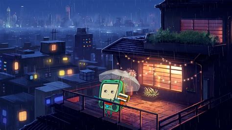 90 S City Night Raining On Rooftop Rainy Lofi Hip Hop Chill Beats