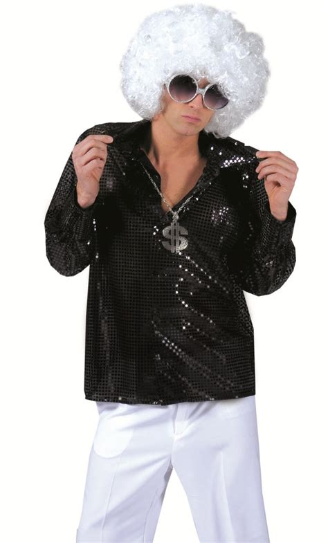 Chemise paillettes noire Déguisement homme v19607 Atelier Mascarade