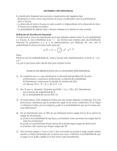 Ejercicios Propuestos De Distribucion Binomial Ejercicios Propuestos