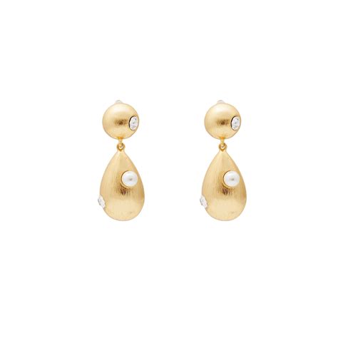 Brushed Gold And Pearl Drop Clip Earring