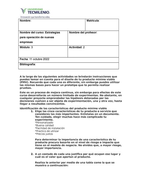 Act 2 Estrategias Act 2 Nombre Matrícula Nombre del curso