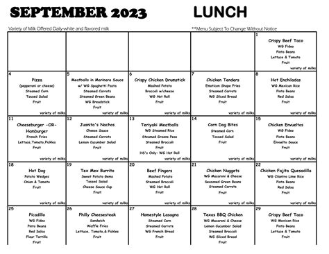 School Lunch Menu
