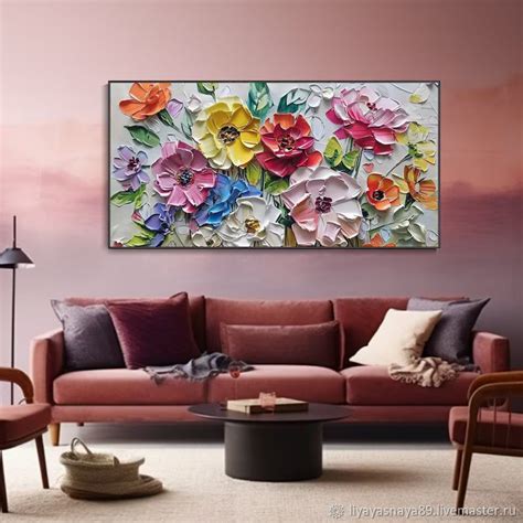 Объемная картина маслом Цветы Современные картины для интерьера в ...