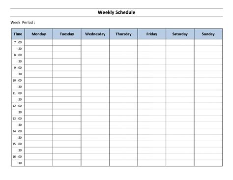 The weekly schedule is shown in this printable calendar template, which includes daily tasks and