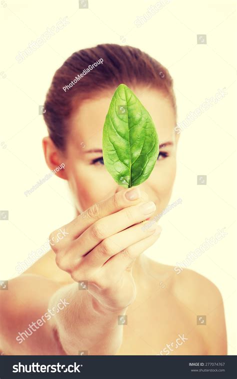 Nude Woman Holding Green Leaf Stock Photo Edit Now