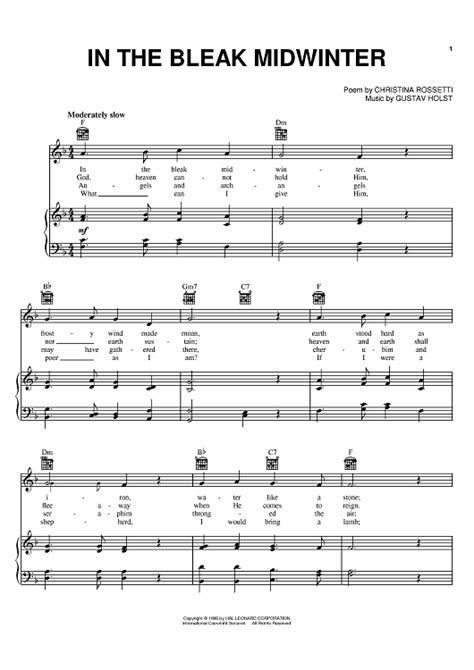 In The Bleak Midwinter Sheet Music For Piano Vocal Chords Sheet