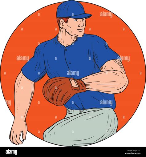 Drawing Sketch Style Illustration Of An American Baseball Player