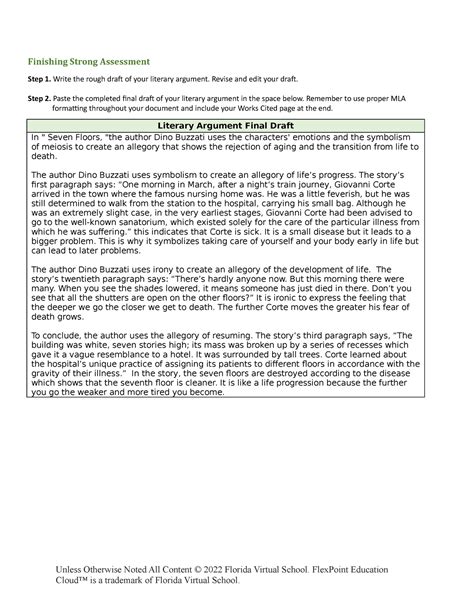 Finishing Strong Assess Rubric Finishing Strong Assessment Step 1