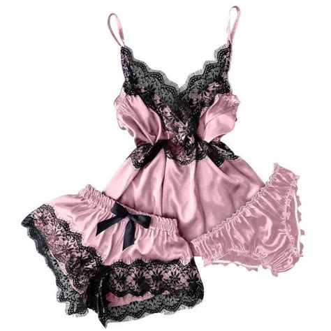 Lingerie Femme V Neck Broderie Dentelle Babydoll Mesh Nightwear Bowknot Sleepwear Bleu Rose