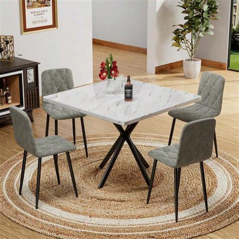 Square Dining Table Set, Mid Century Modern Square Dining Table For 4 ...